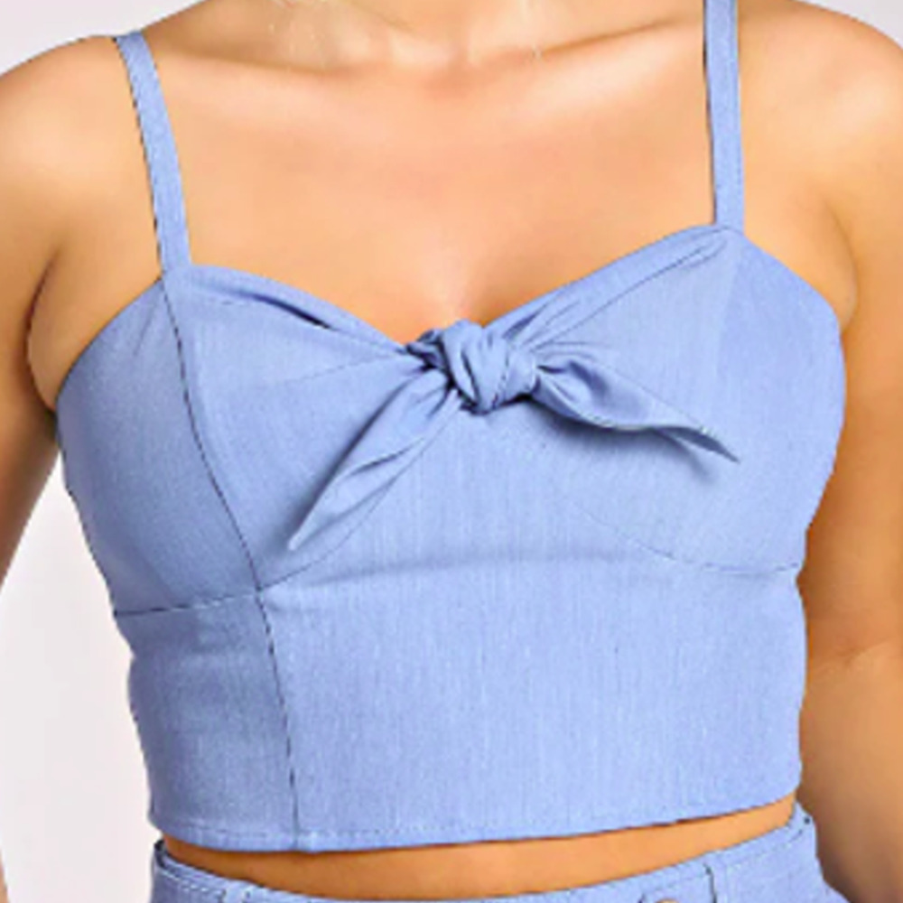 Hell Bunny Light Blue Tie Front Crop Top